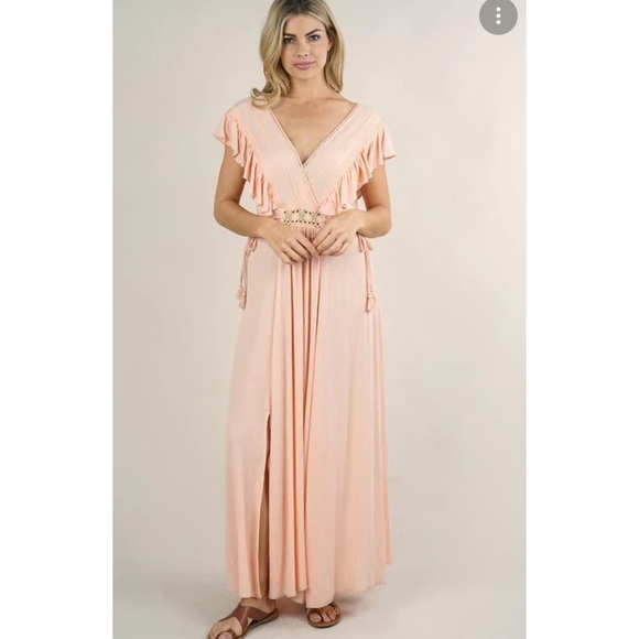 lovestitch Dresses New Lovestitch Boho Peach Gauze Maxi Dress With